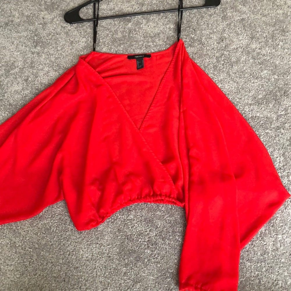 Red v neck blouse